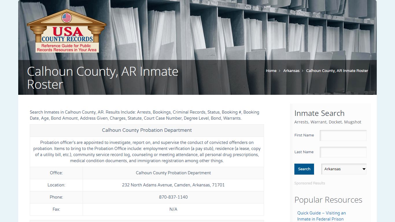 Calhoun County, AR Inmate Roster | Name Search